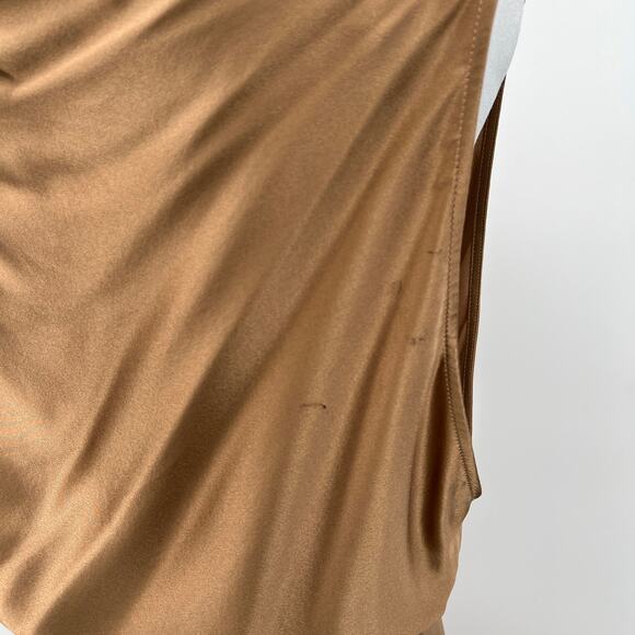 THE SEI Off The Shoulder Silk Maxi Dress Women 2 Brown Satin Cowl Neck Side Slit - Picture 16 of 16